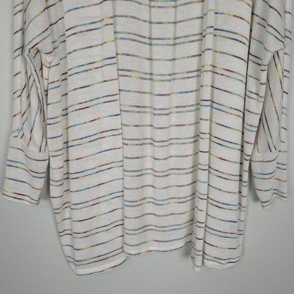 Torrid Cardigan Dolman Sleeve Long Open Front White Rainbow Multi Stripe Size 0X - Picture 5 of 13